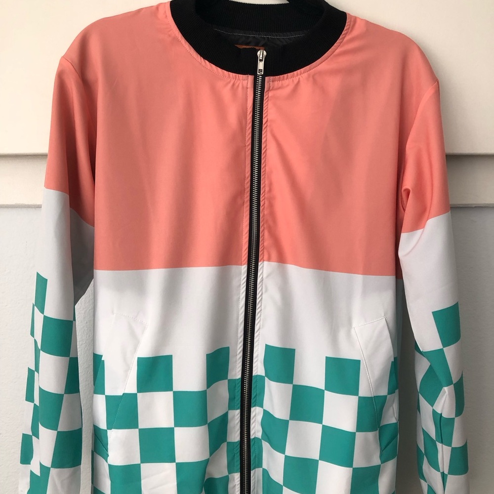 Sleepy Peach Unisex Checkered Bomber Jacket size S